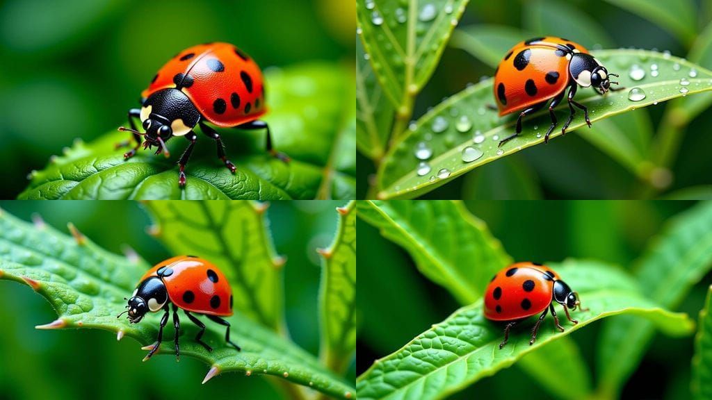 A Vibrant Ladybird in Fine Detail on a Leaf, as Impasto Pain...