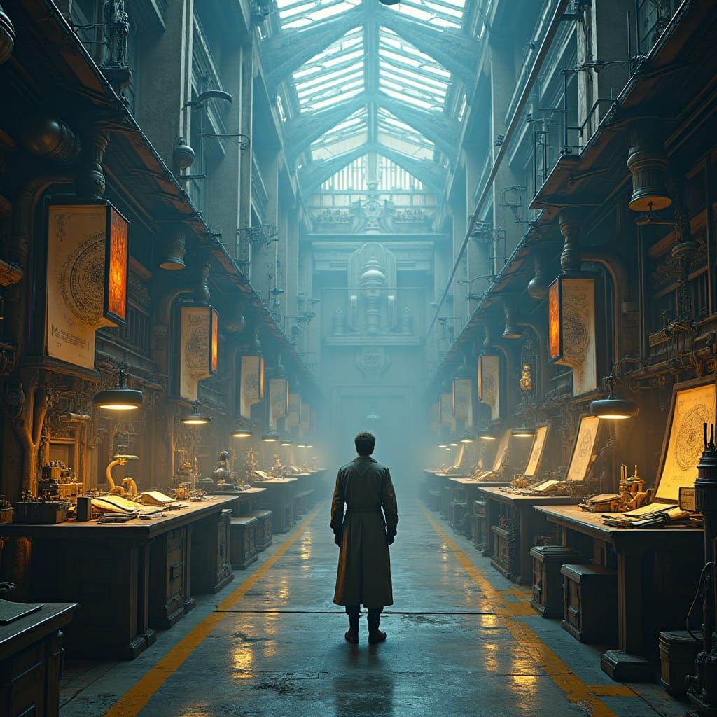 Mechanical Engineer in Futuristic Steampunk Workshop