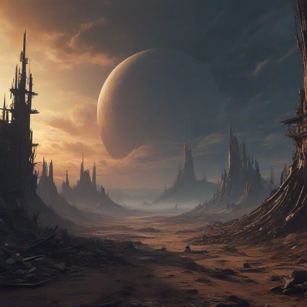 A Desolate Post-Apocalyptic World with a Shattered Moon