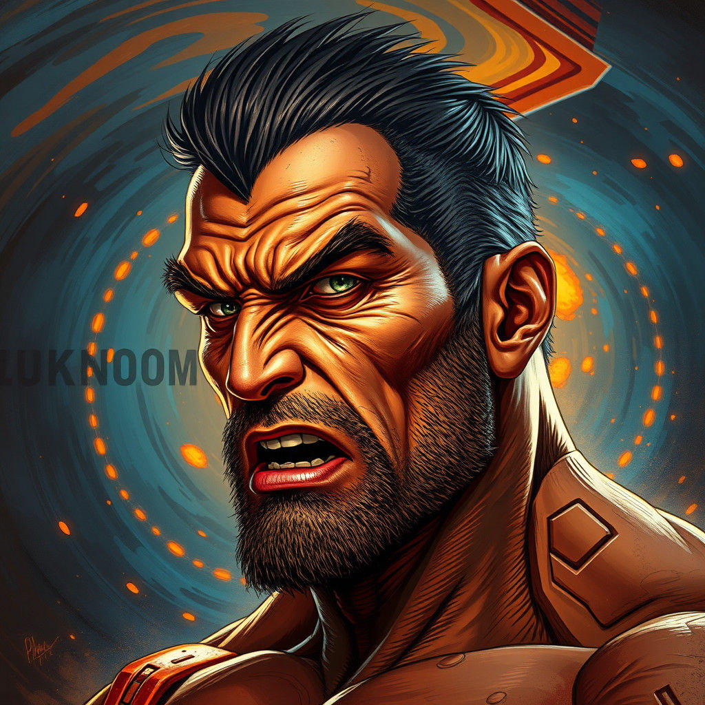 Hyperrealistic Character Exclaims Boom in Dramatic Lighting