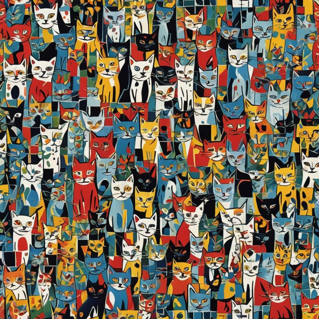 Cats in Cubist Fantasy Art Style