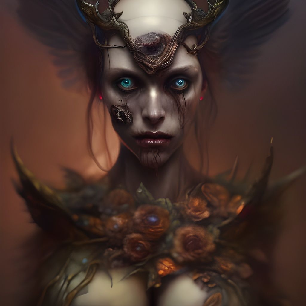 Zombie Goddess with Fractal Hair, Dark Fantasy Art