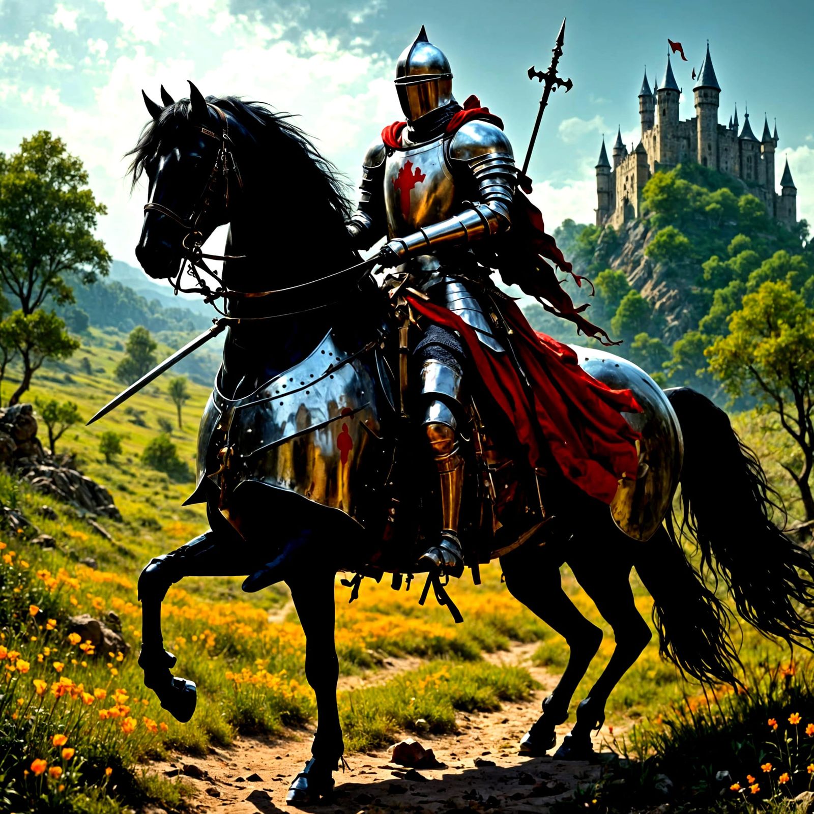 <lora:Screaming Dots:1.0> <lora:Dangerous Beauty:1.0> <lora:Chivalry:1.0>  Knight