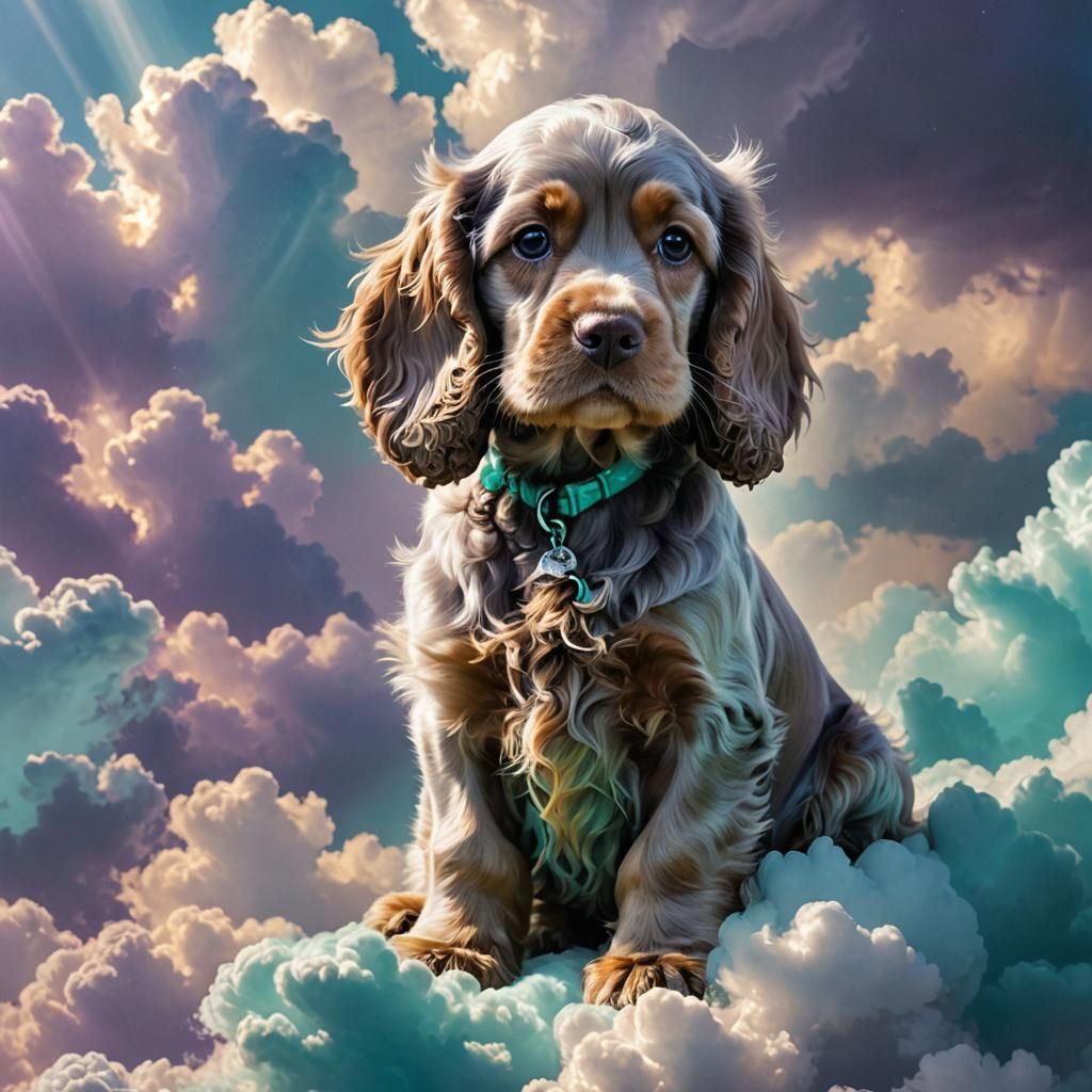 Purple Cocker Spaniel Pup with Teal Mother