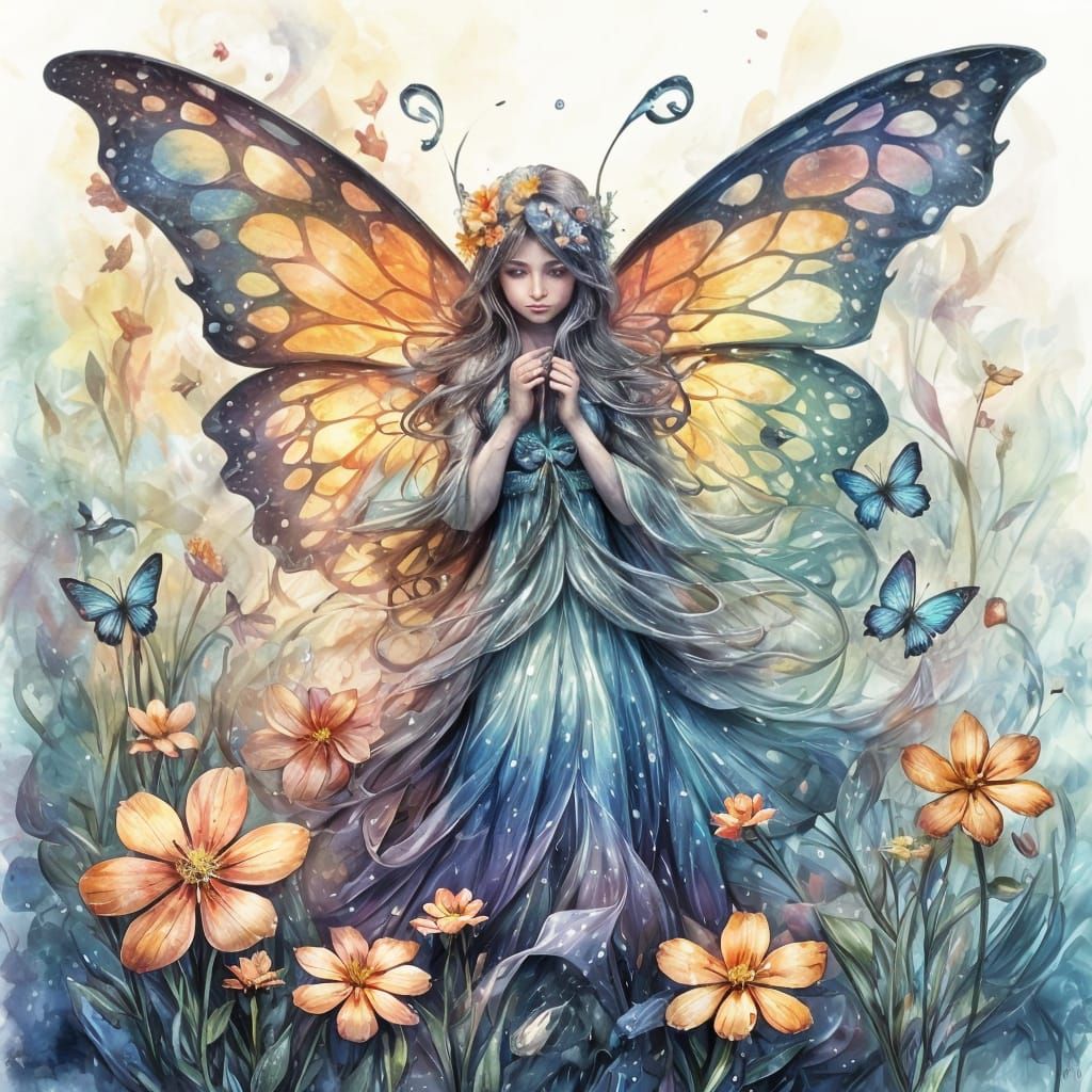 Whimsical Watercolor Fantasy of Swirling Butterflies