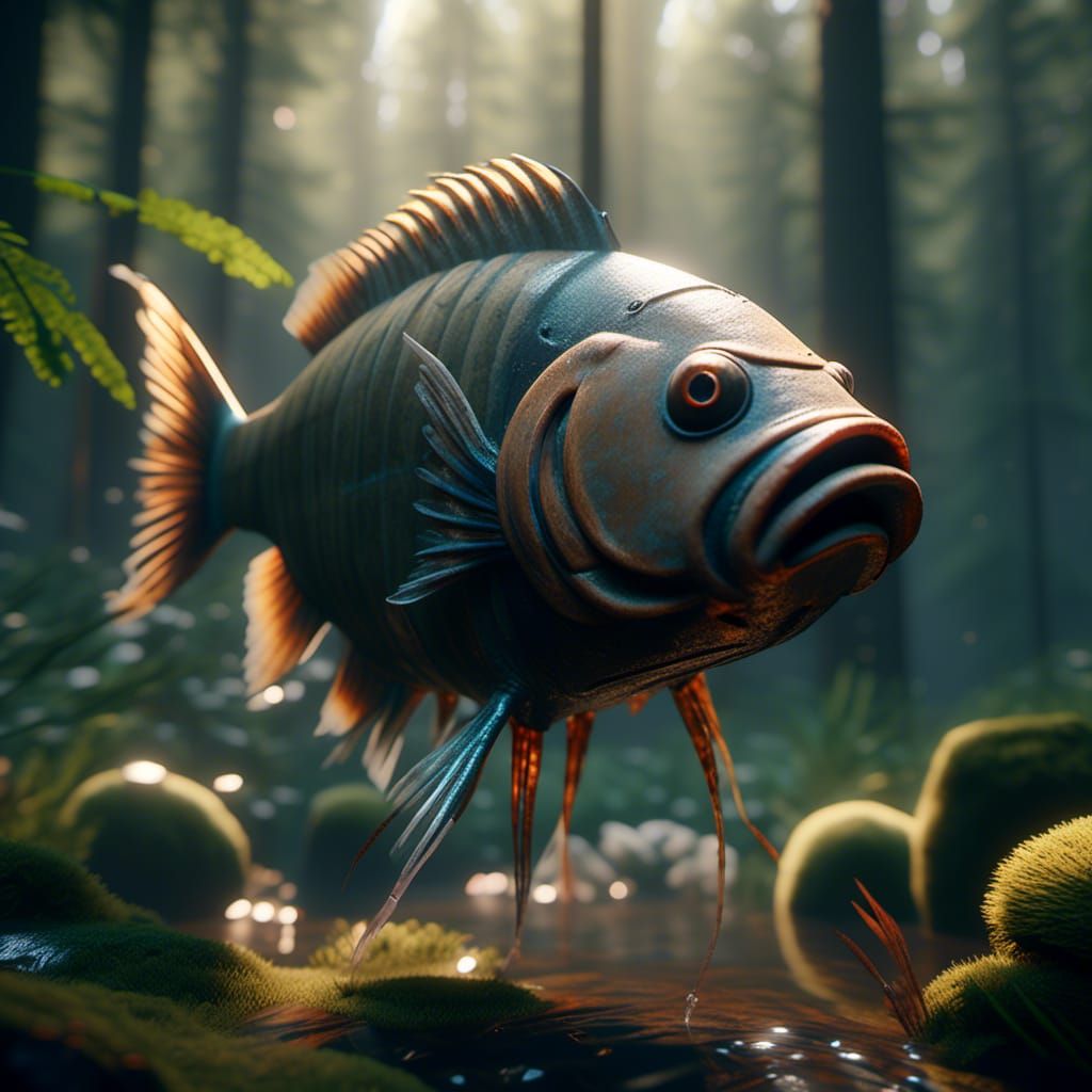 Fish with Legs Walking in Forest: 3D Cinematic