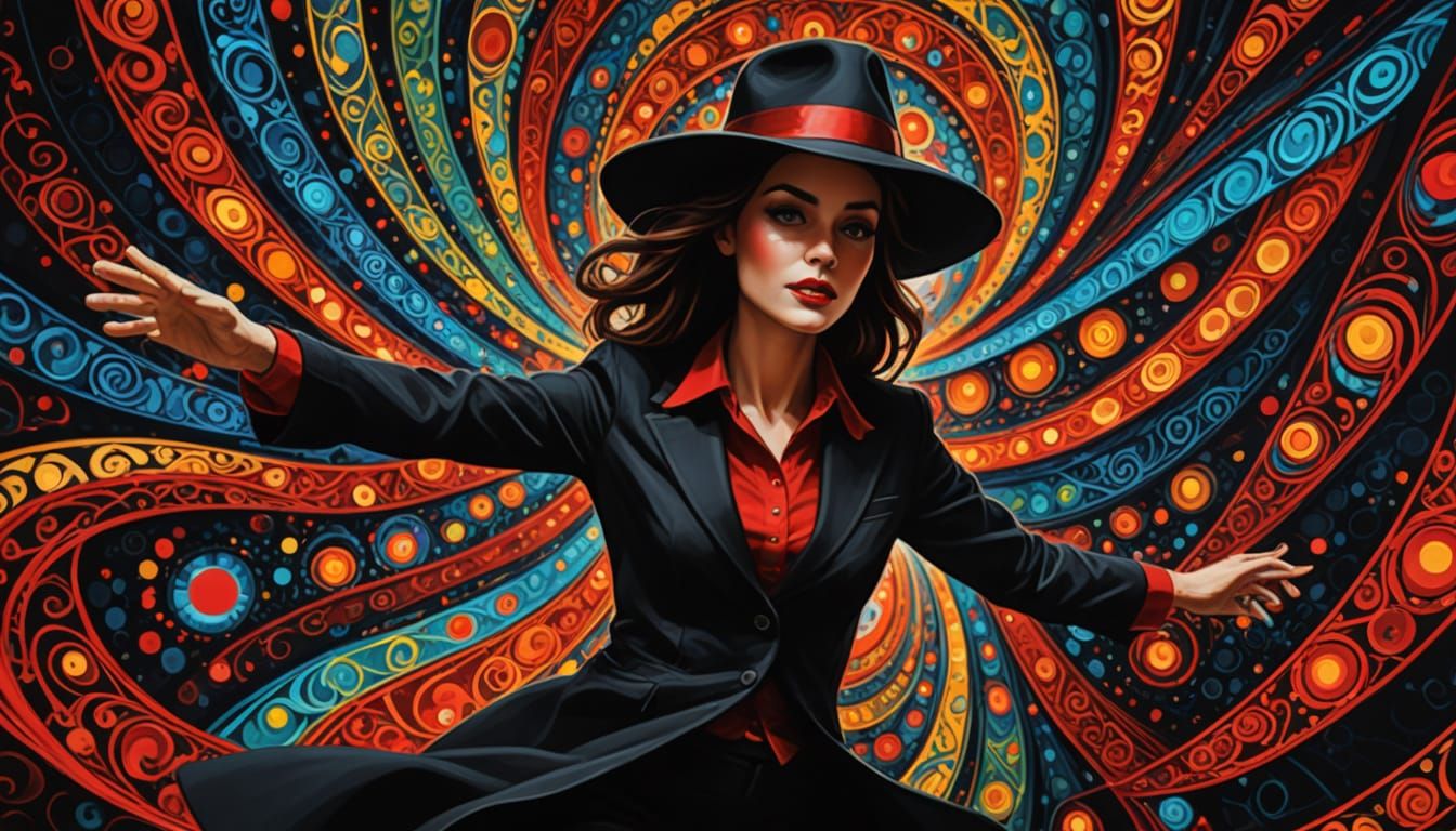 Woman in Red Coat on Stained Glass Floor