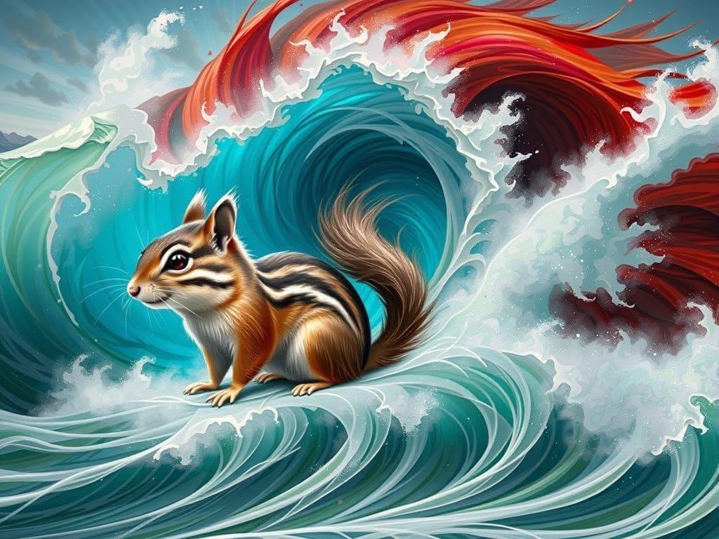 Surreal Chipmunk Amidst Turquoise Ocean Waves