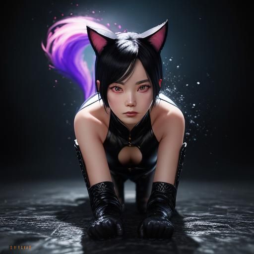Person with Cat Attributes in Splash Art Style