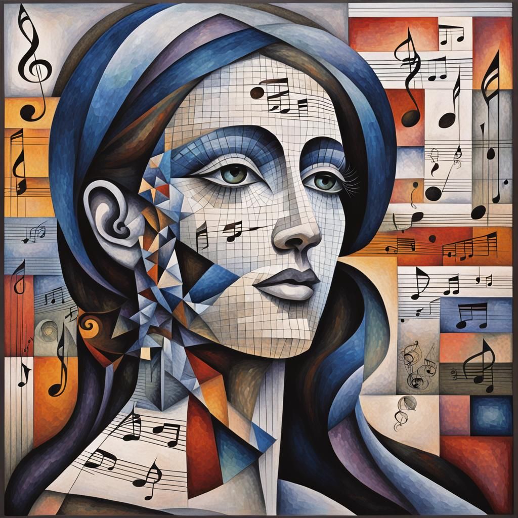 Cubist Woman Made of Music in Picasso Style