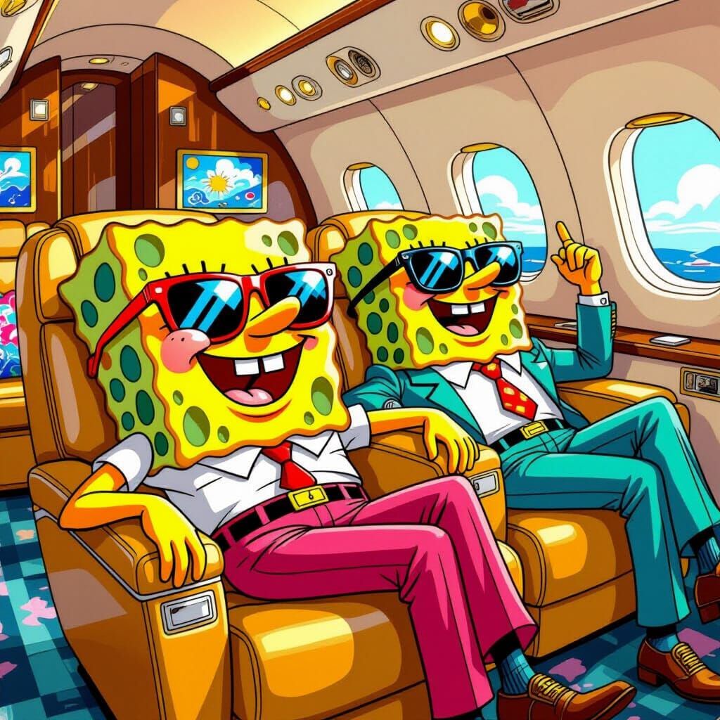 SpongeBob and Patrick in Gold Jet, Comic Book Style