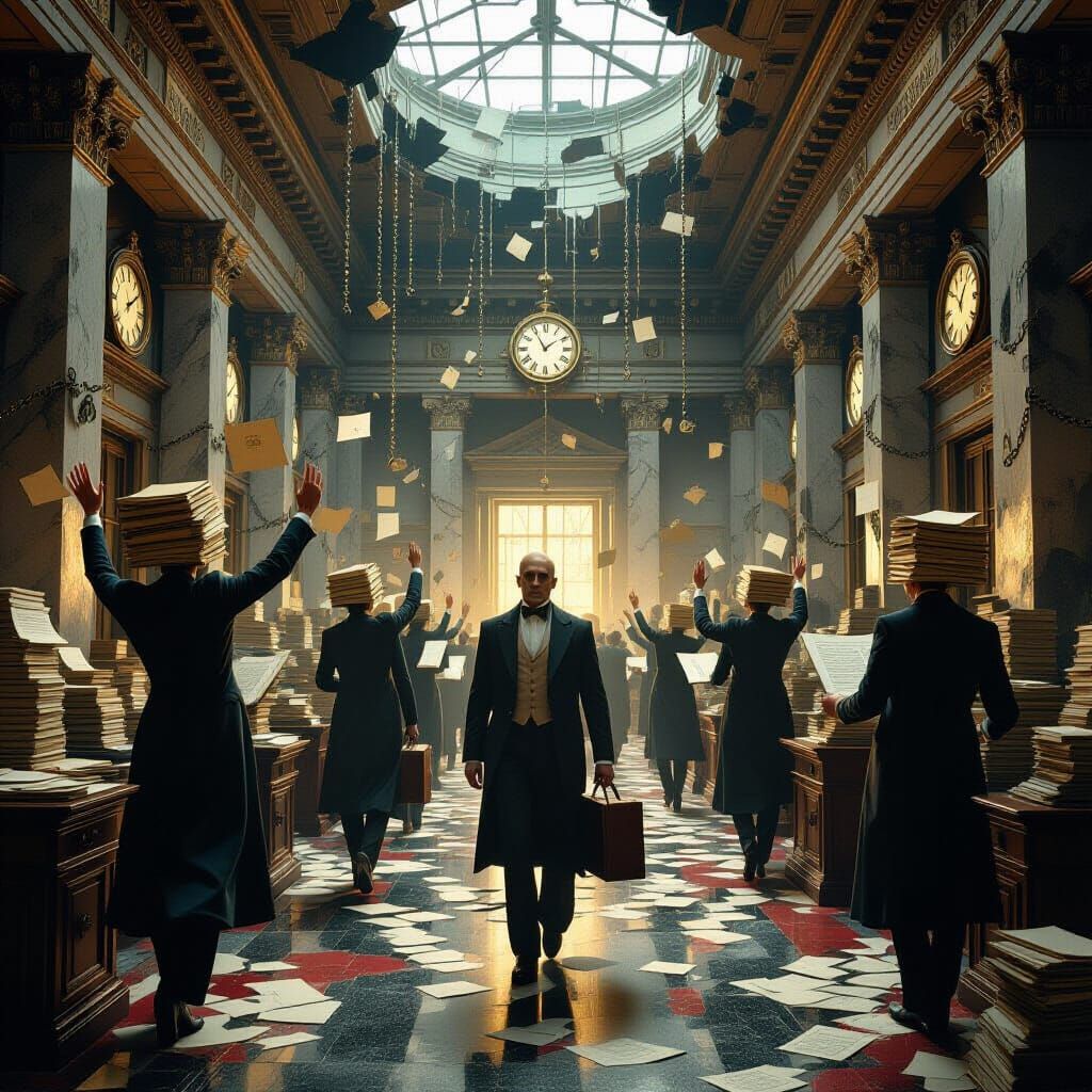 Bureaucracy Hall: Officials Merge With Paperwork and Melting...