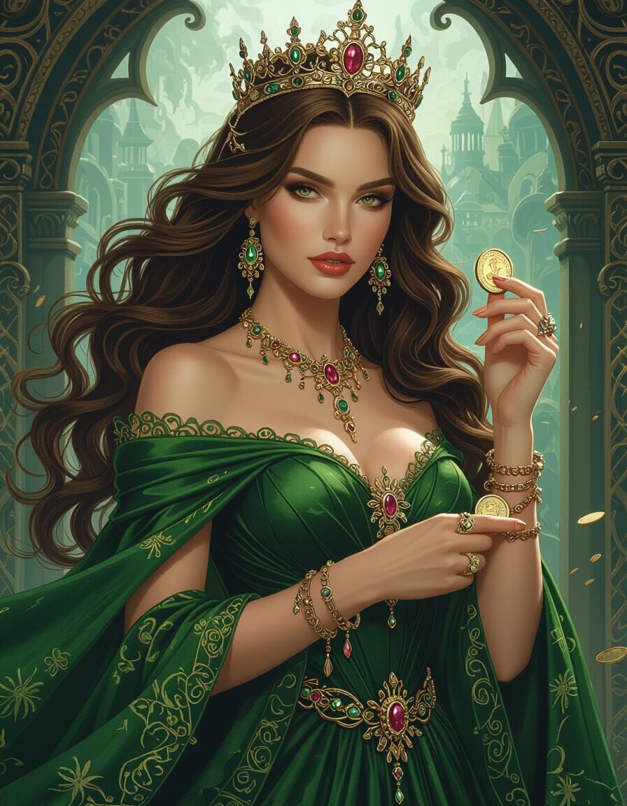 Fantasy Empress with Coin in Matte Painting Style
