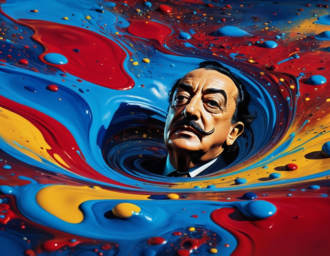 Surrealist Portrait with Melting Clocks and Vibrant Colors
