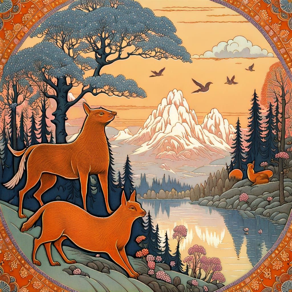 Fantasy Folk Art of Talking Animals in Spring