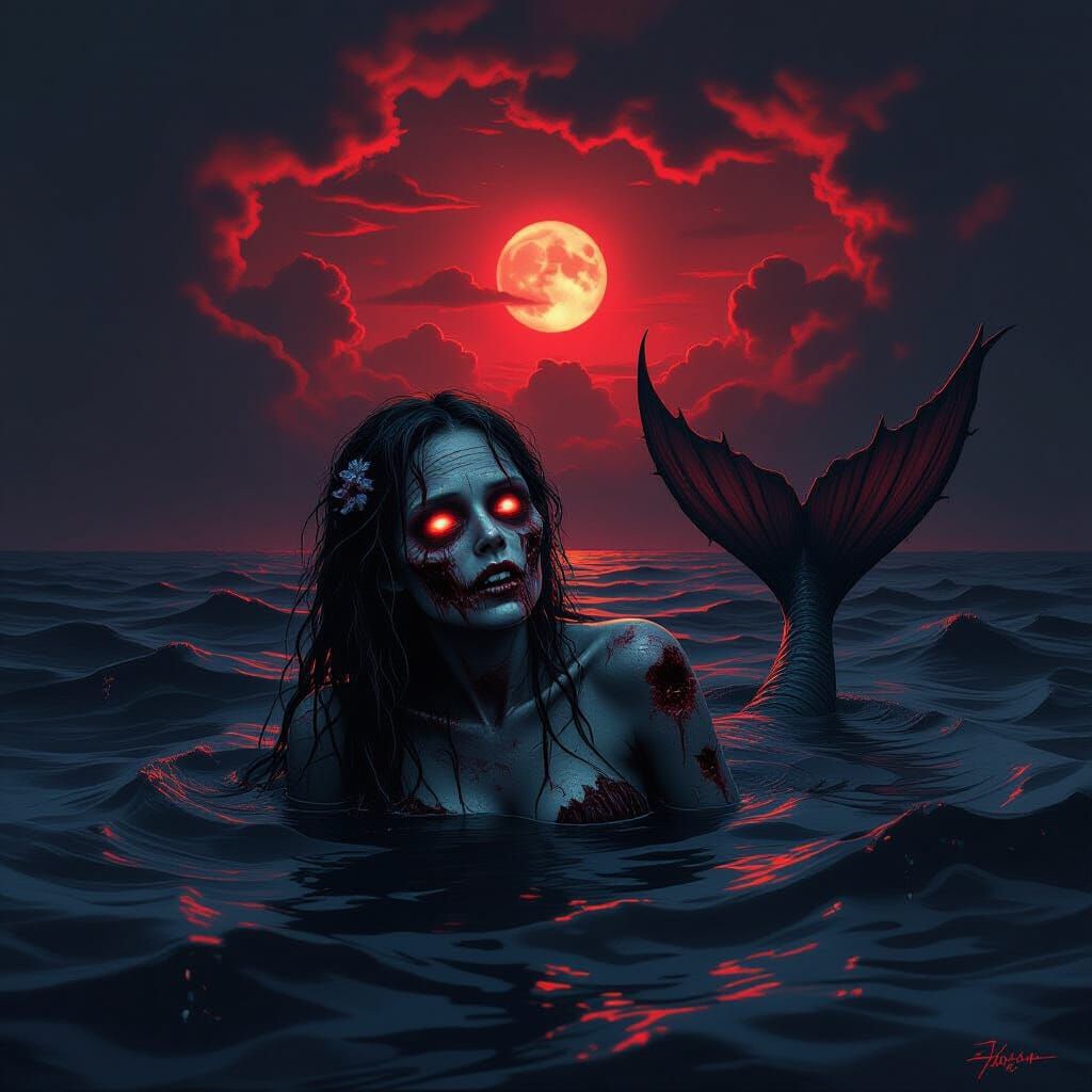 Zombie Mermaid Surfaces in Dark Gothic Fantasy