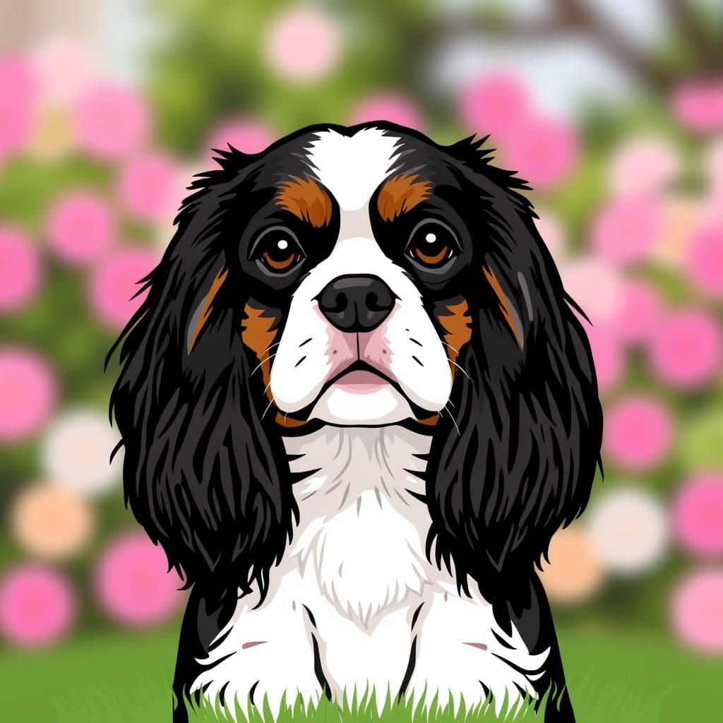 Cavalier King Charles Spaniel in Whimsical Digital Art