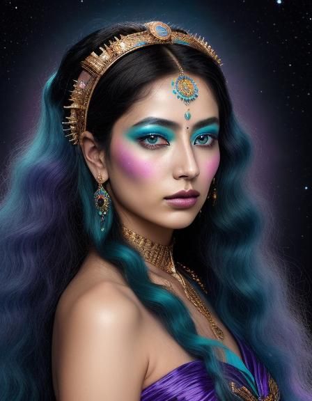 Cosmic Surrealism Portrait: Mythological Lady in Violet