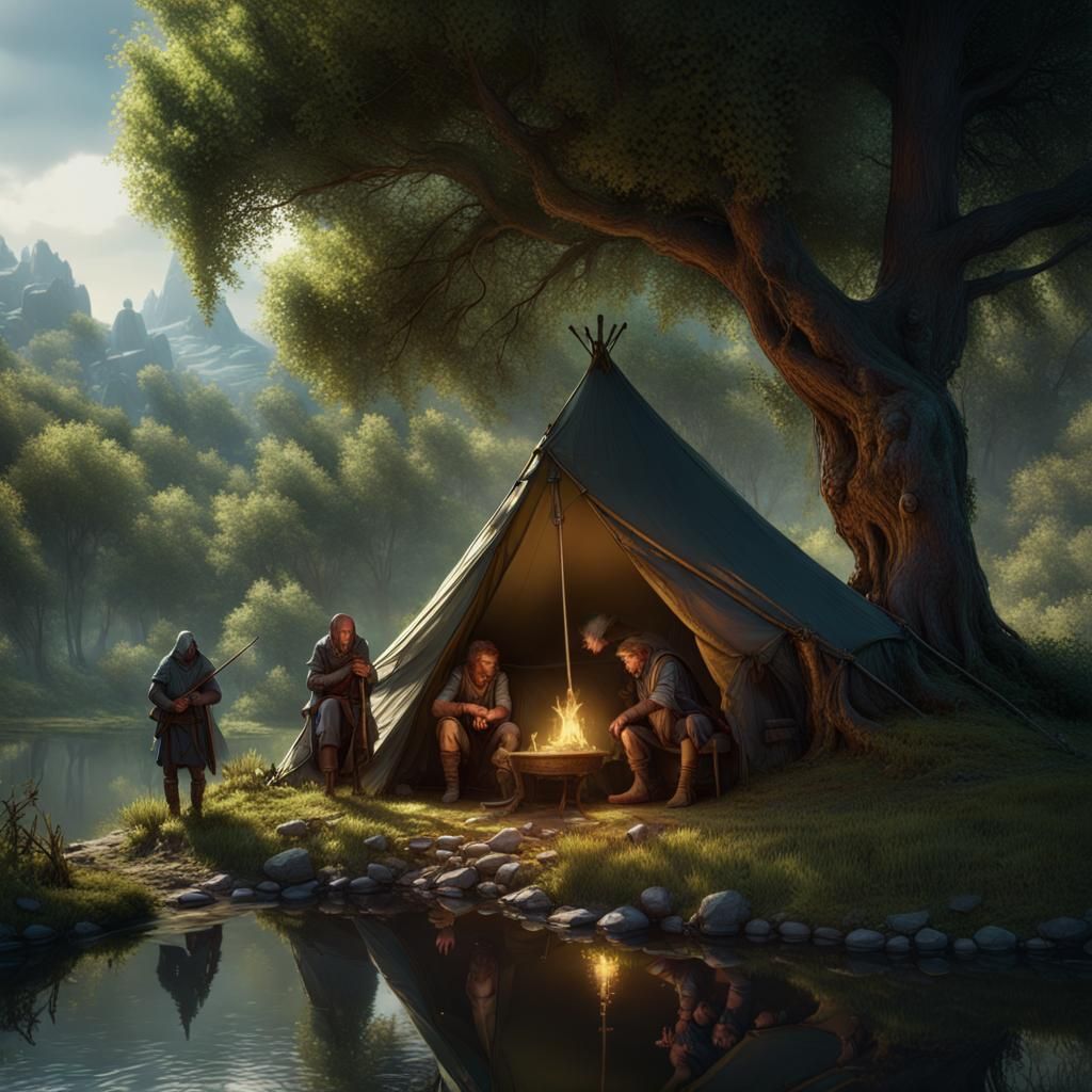 Adventurers' Campsite: Dark Fantasy Concept Art