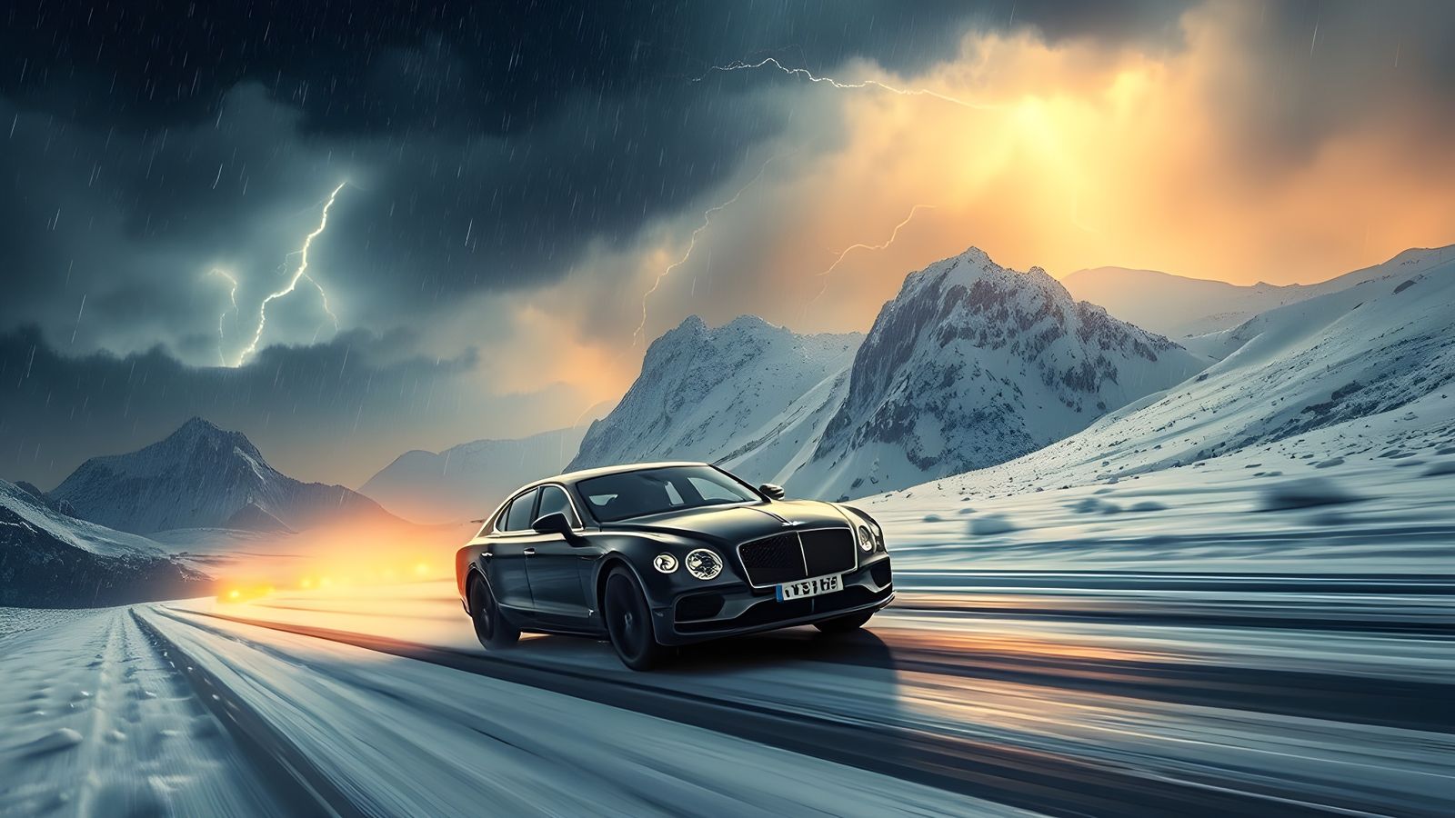 Bentley Flying Spur in Snowy Mountain Landscape