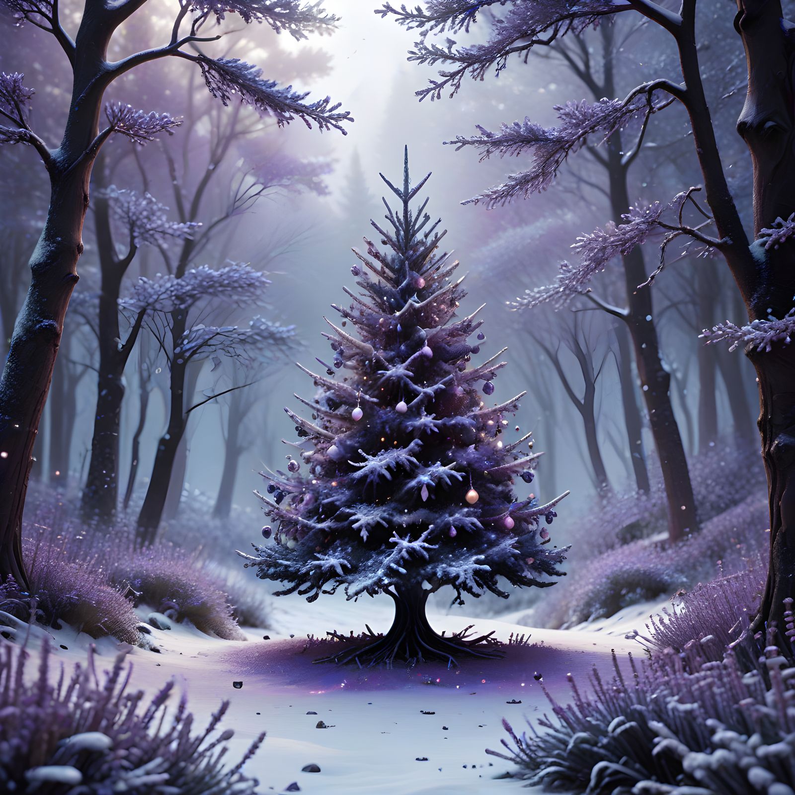 A Lavender and Black Christmas Tree in Dark Elegance