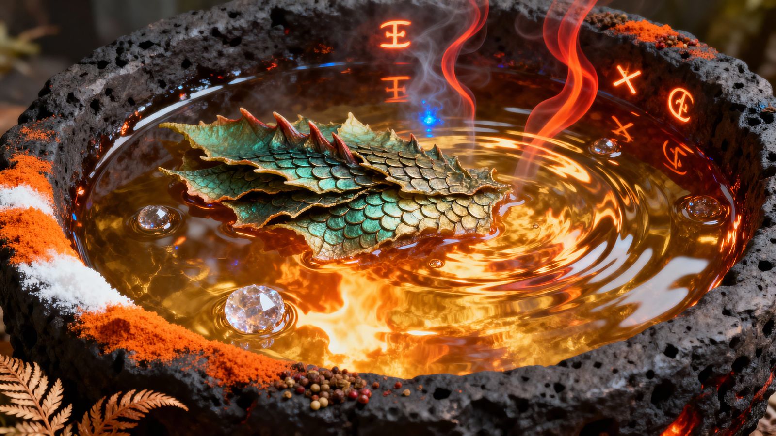 Fantasy Wyvern Scale Broth in Volcanic Stone Bowl