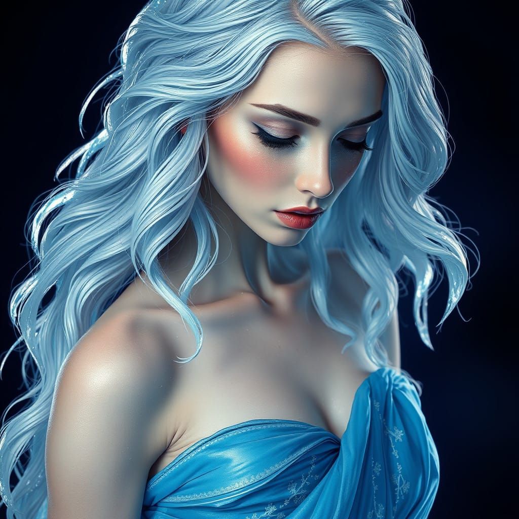 Frozen Siren in Elegant Blue Gown