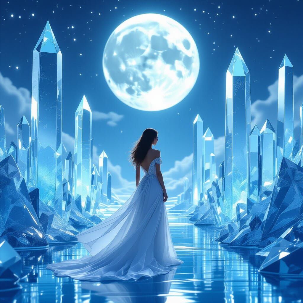 Ethereal Woman in Glass World Under Glass Moon