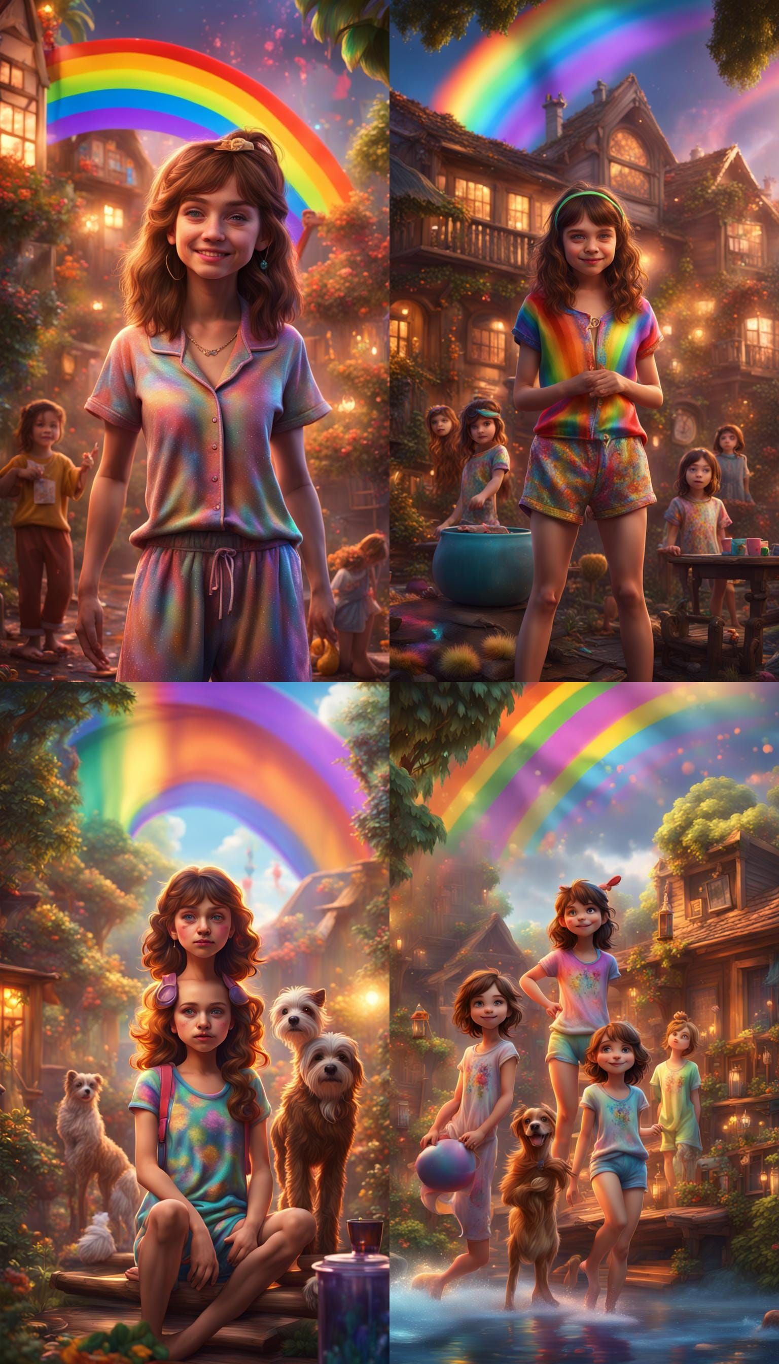 Rainbow Pajama Party: A Detailed Digital Painting