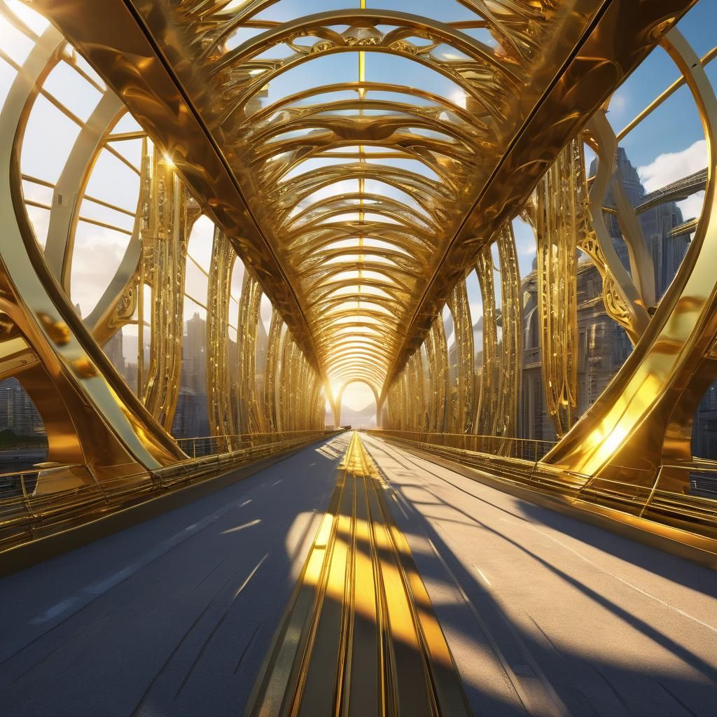 Golden Bridge in Surreal Solarpunk Style