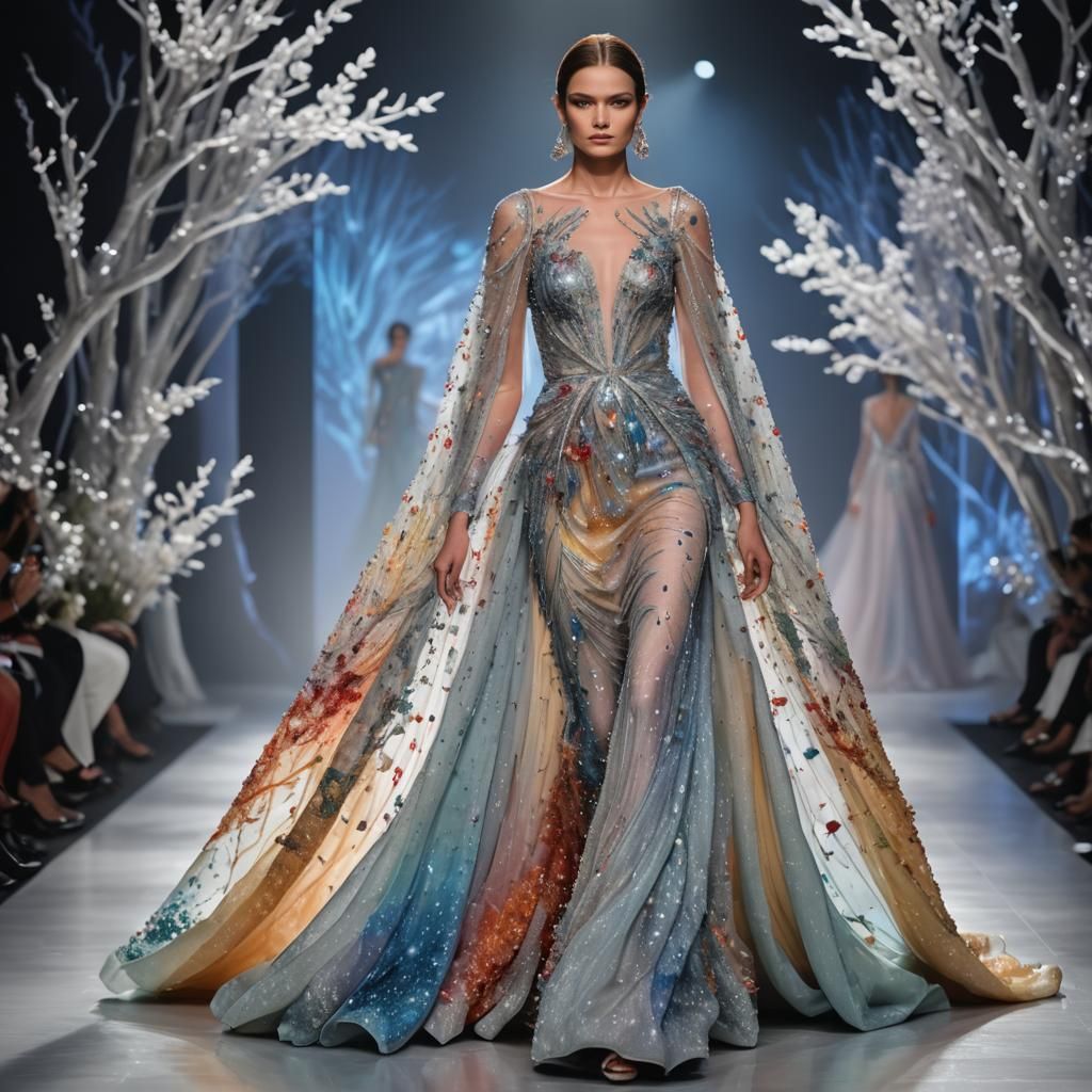Supermodel's Photonic Crystal Gown on Catwalk