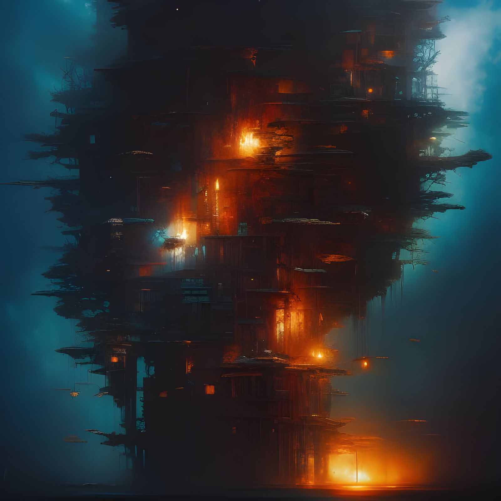 Abyssal Cave Explosion in Composite Art Style