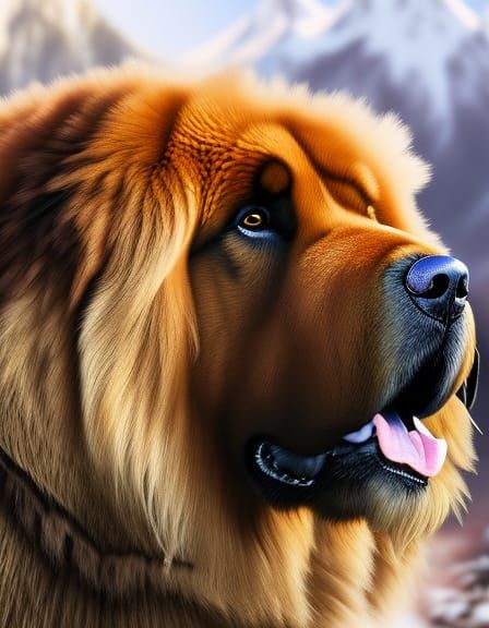 Photorealistic Tibetan Mastiff Portrait in Hyperrealism Styl...