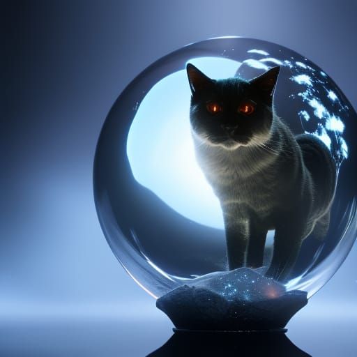 Black Cat in Crystal Ball with Volumetric Lighting