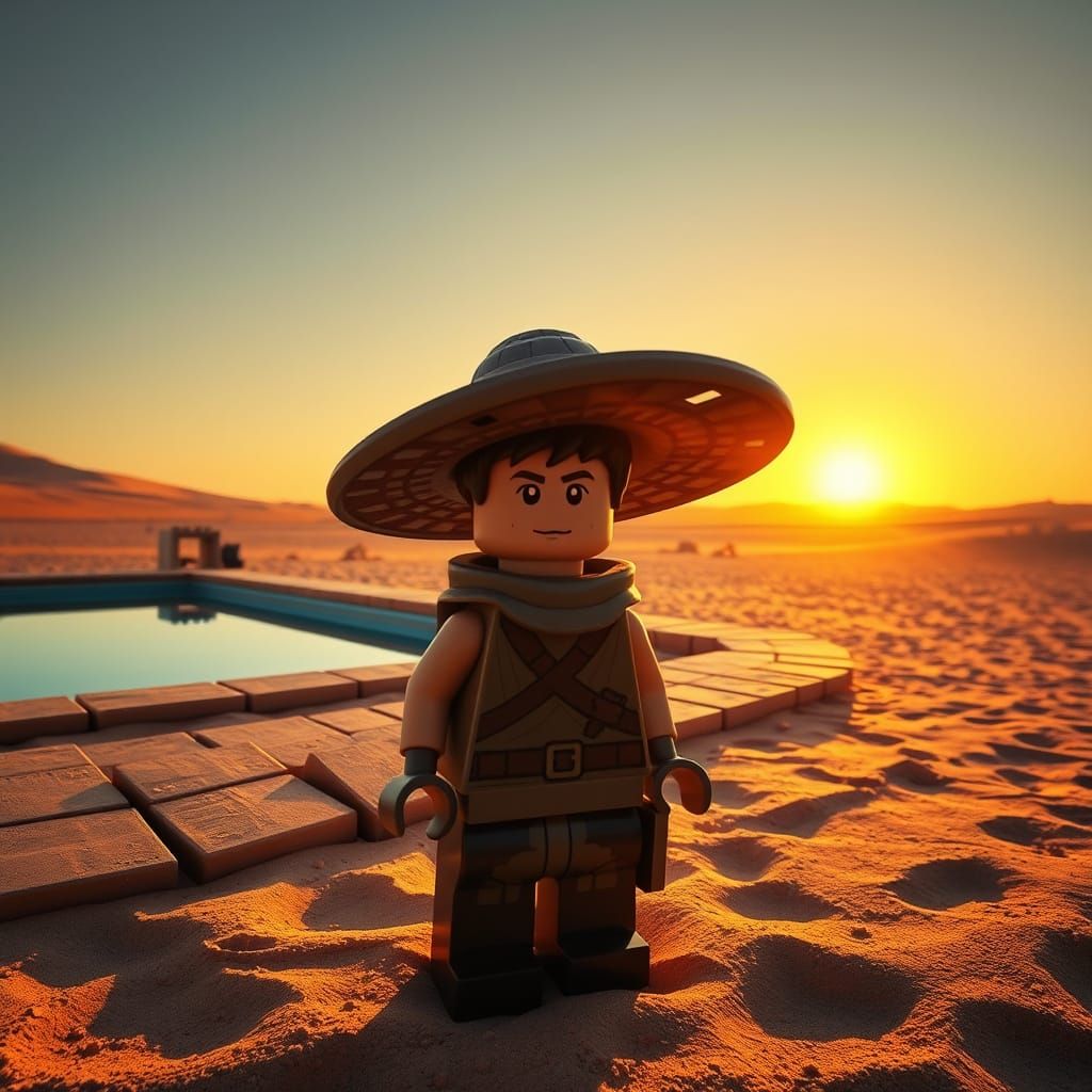 Boy in LEGO Hat Desert Oasis Adventure