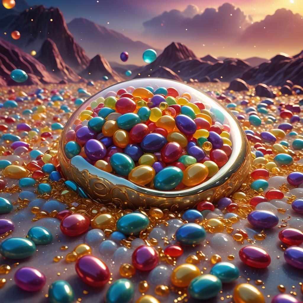 Gigantic Jelly Bean in Dreamscape, 3D Render