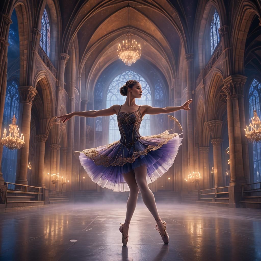 Ballerina Dances on Gothic Stage: Concept Art