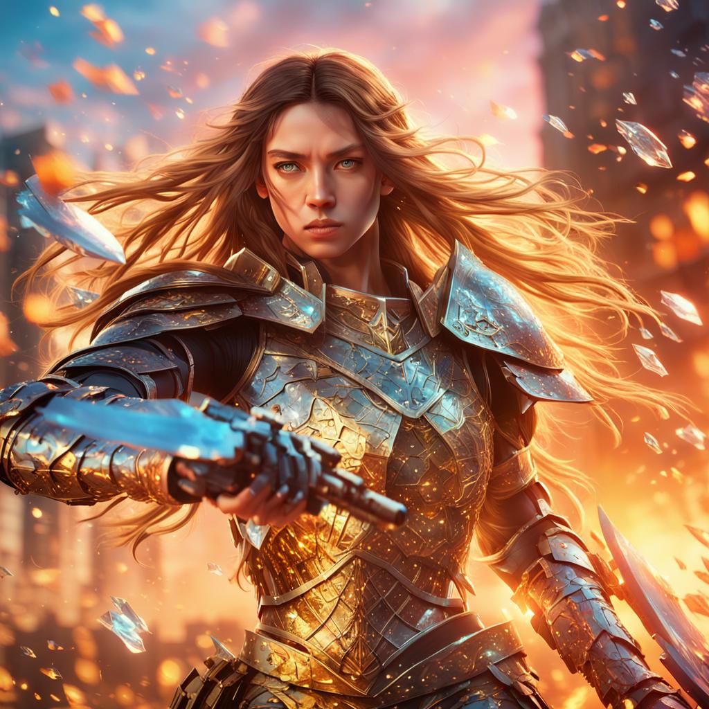 Dynamic Anime Warrior in Glass Armor