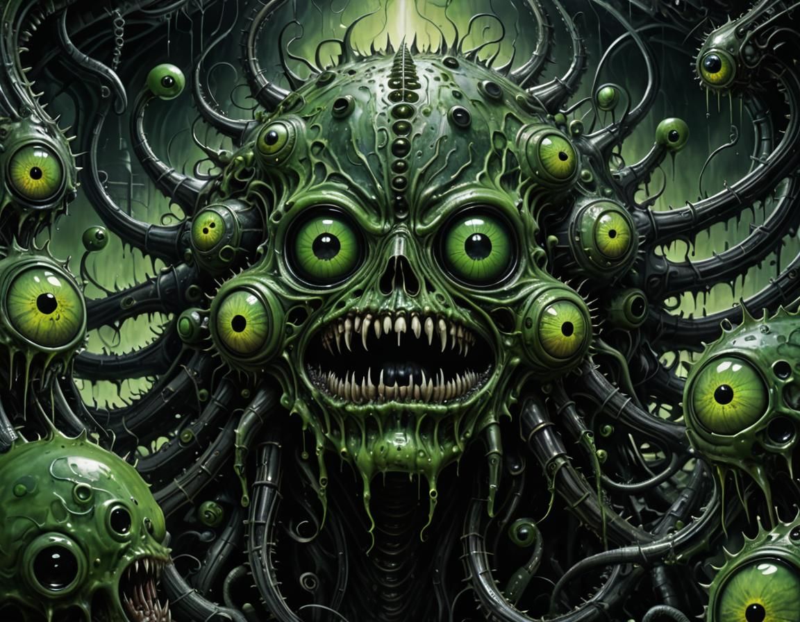 Giger-Inspired Eyeball Horror Emerging from Void