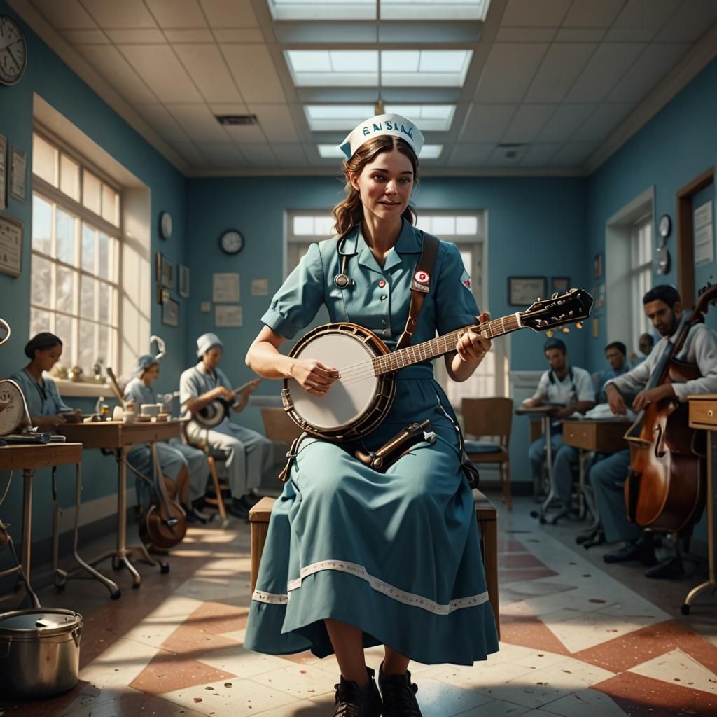 Nurse Plays Banjo: Detailed Matte Painting
