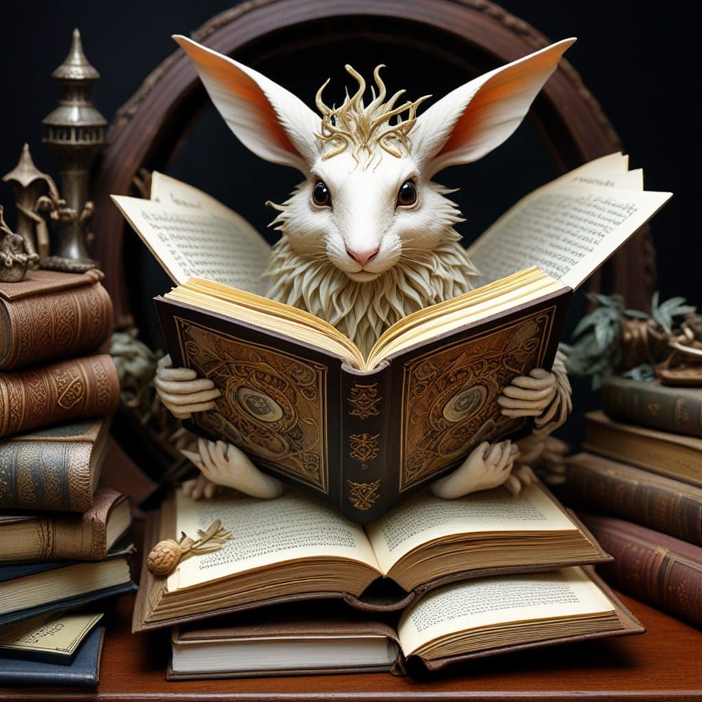 Gigantic Leather-Bound Tome Reveals Whimsical Reading Girl