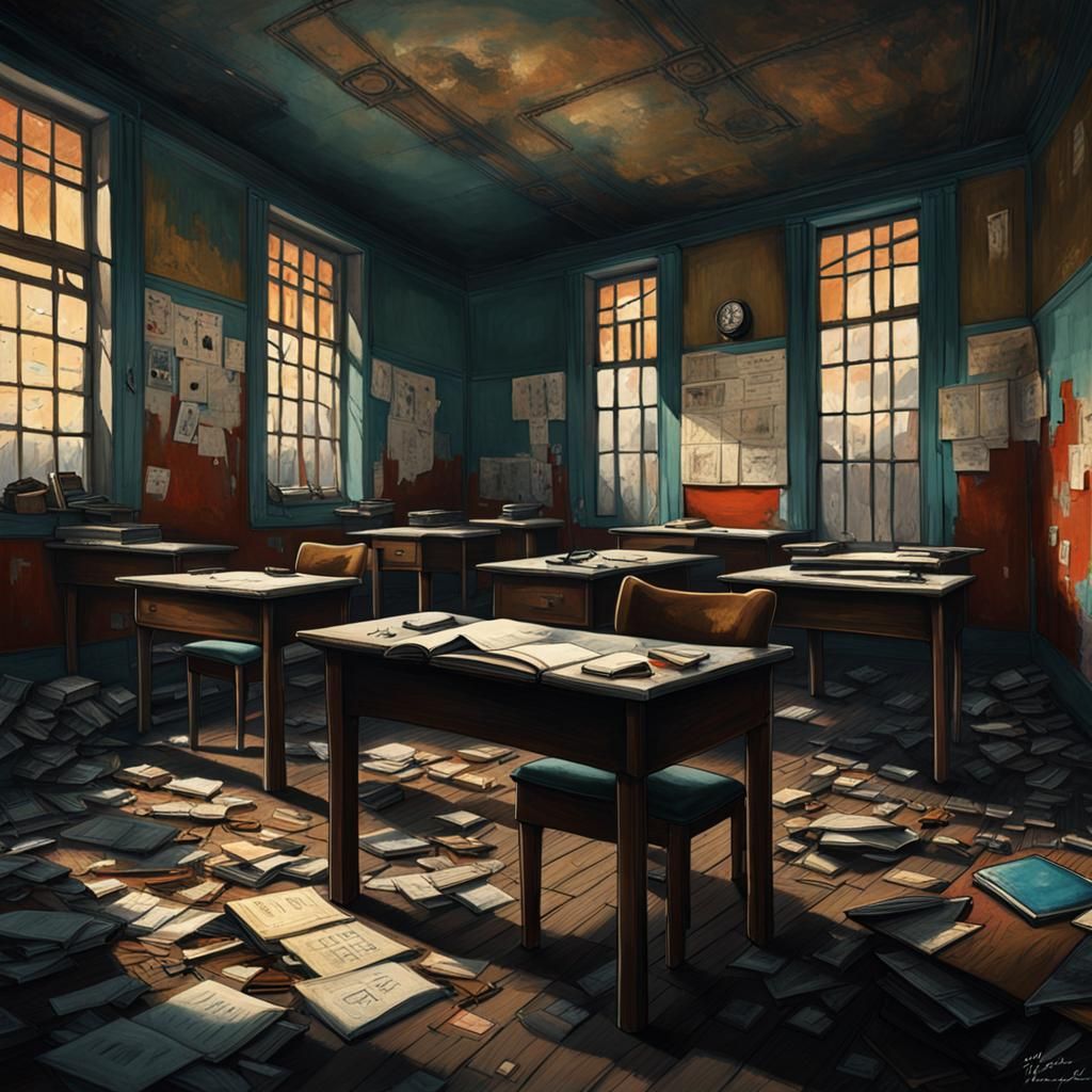 Eerie Abandoned School in Noir Style