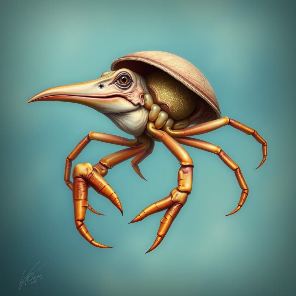 Surreal Platypus Crab Hybrid in Dreamlike Underwater Scene