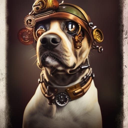 Steampunk Dog Portrait in Hyperrealistic Style