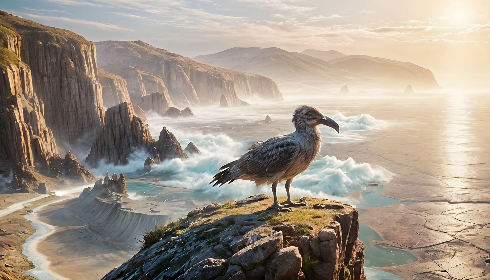 Steampunk Monster Bird in Wasteland Landscape