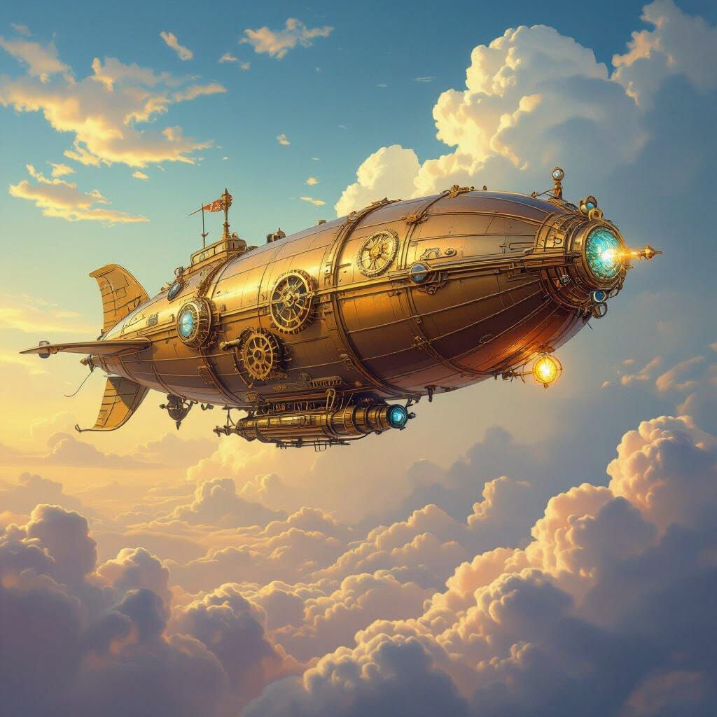 Steampunk Airship Soaring Through Vibrant Skies