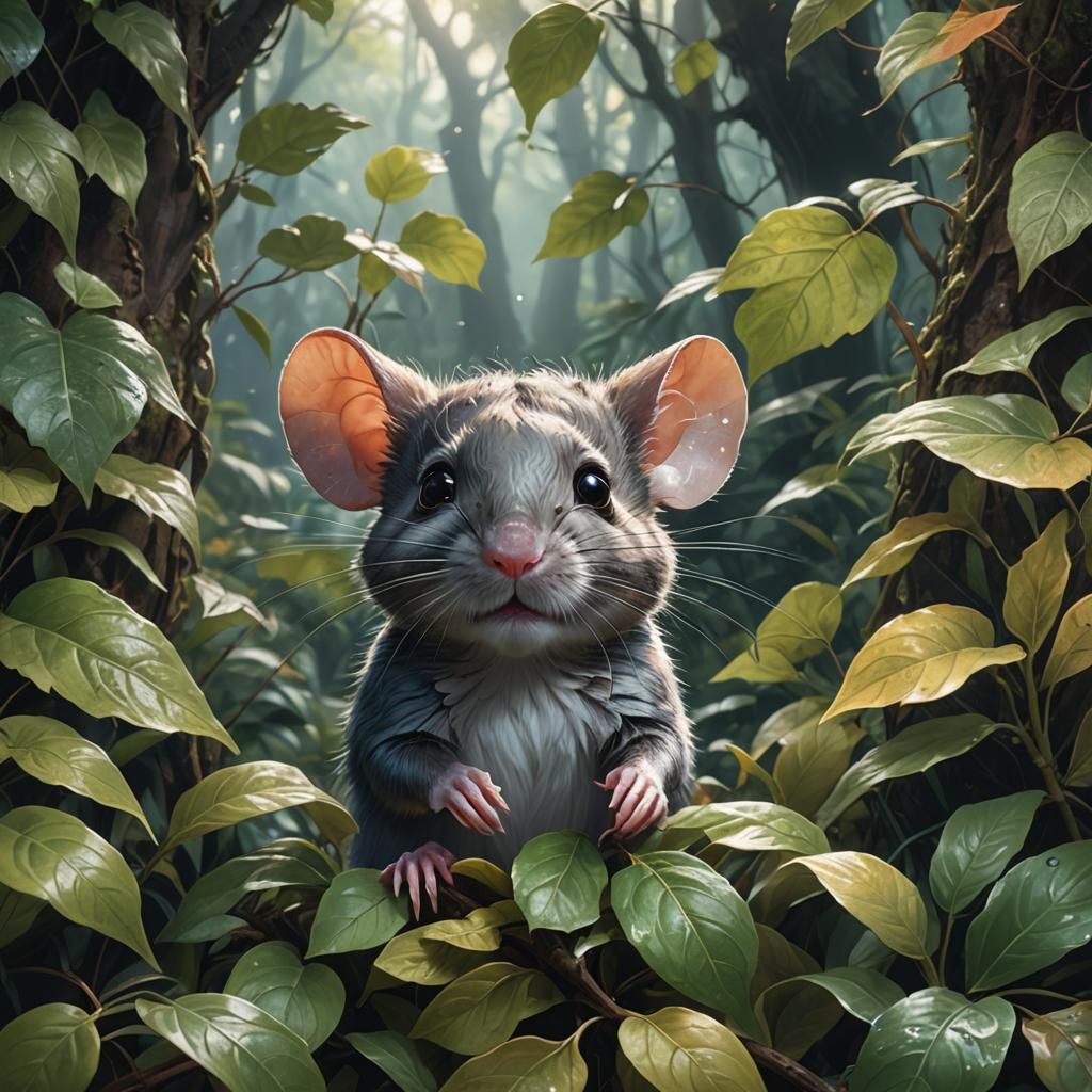 Mouse Portrait in Forest, Digital Art Style