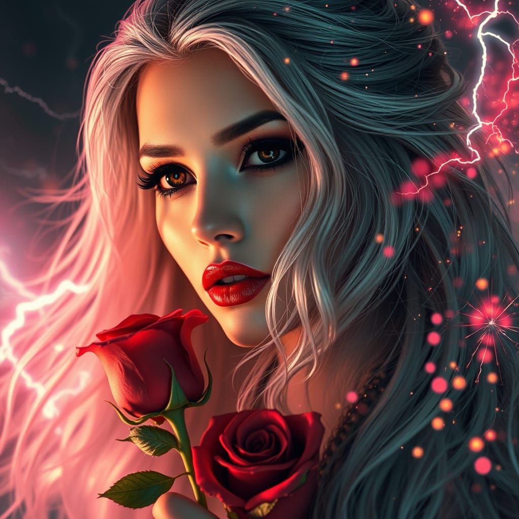 Starlight Goddess with Rose in Cosmic Creation