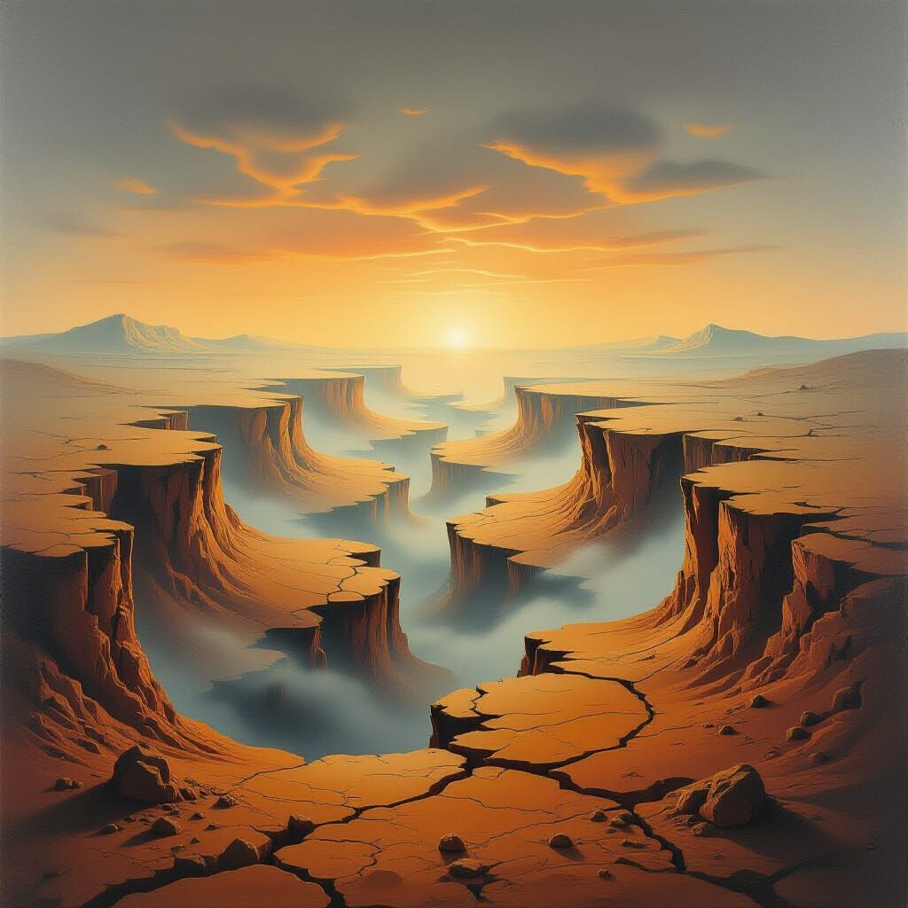 Surreal Melting Landscape Under Ocher Sky