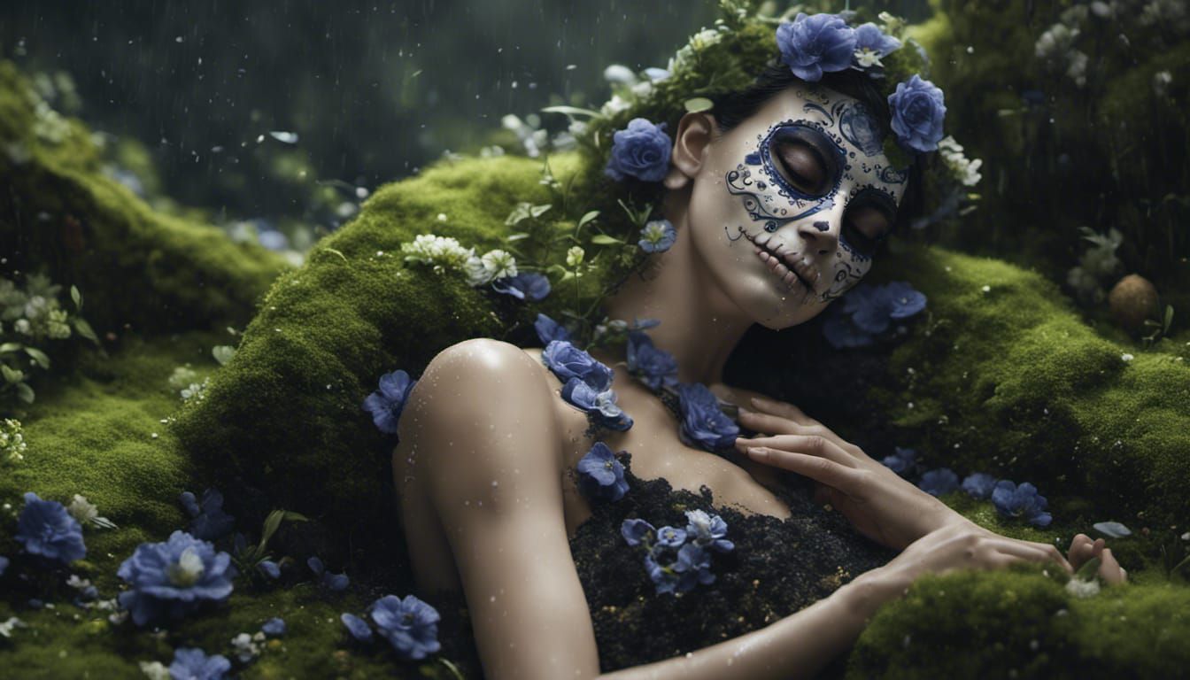 Blueberry Sugar Skull Mask in Rain, 8K